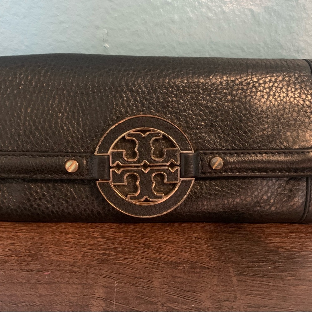 Tory Burch Black Pebbled Leather Wallet